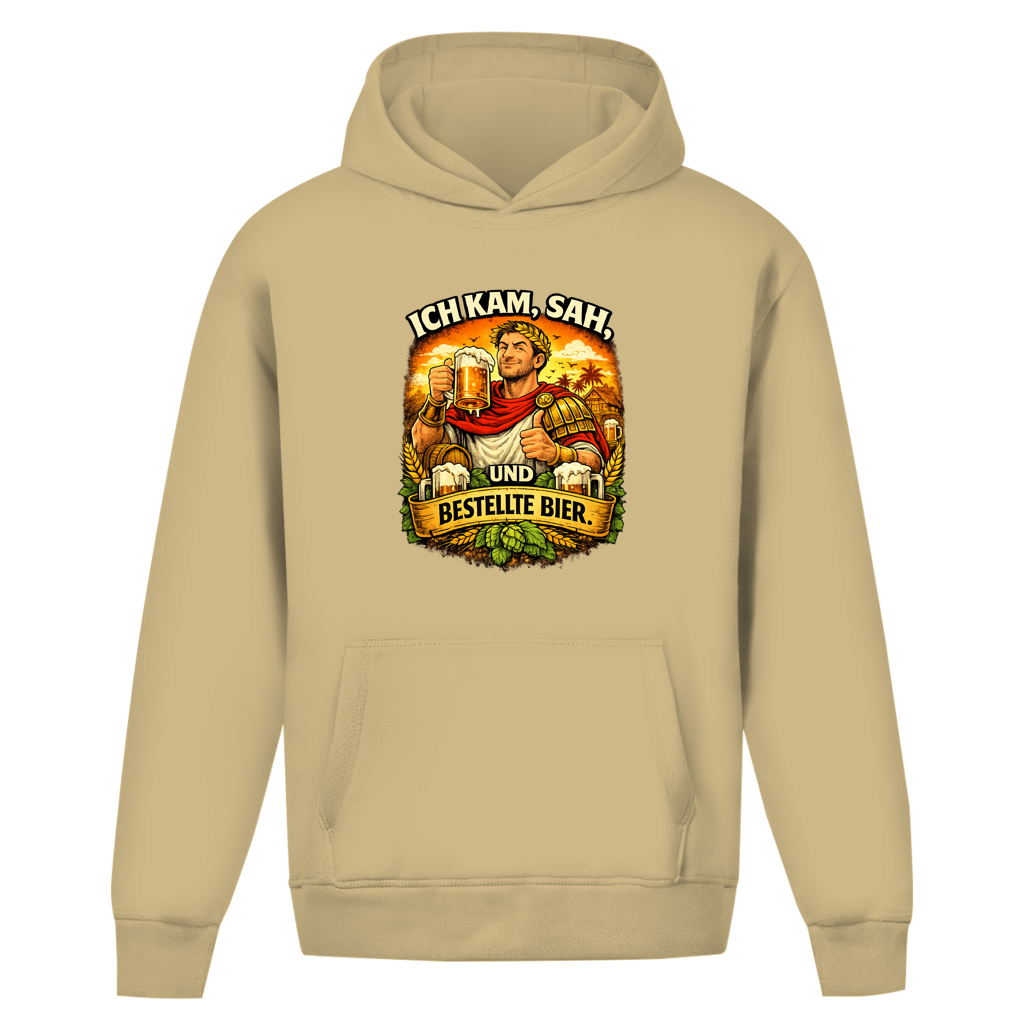 Oversize Hoodie ohne Kordel „Ich kam, sah und bestellte Bier“ – Lustiger Bierspruch & Statement Hoodie