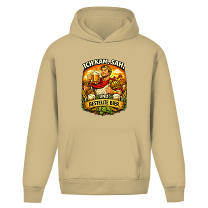 Oversize Hoodie ohne Kordel „Ich kam, sah und bestellte Bier“ – Lustiger Bierspruch & Statement Hoodie