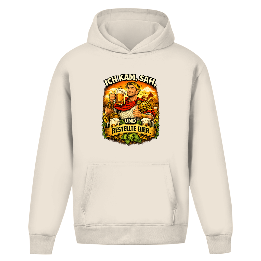 Oversize Hoodie ohne Kordel „Ich kam, sah und bestellte Bier“ – Lustiger Bierspruch & Statement Hoodie