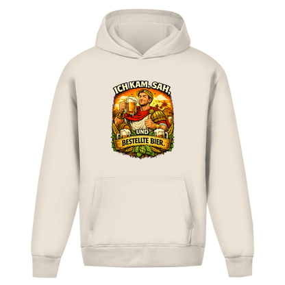 Oversize Hoodie ohne Kordel „Ich kam, sah und bestellte Bier“ – Lustiger Bierspruch & Statement Hoodie