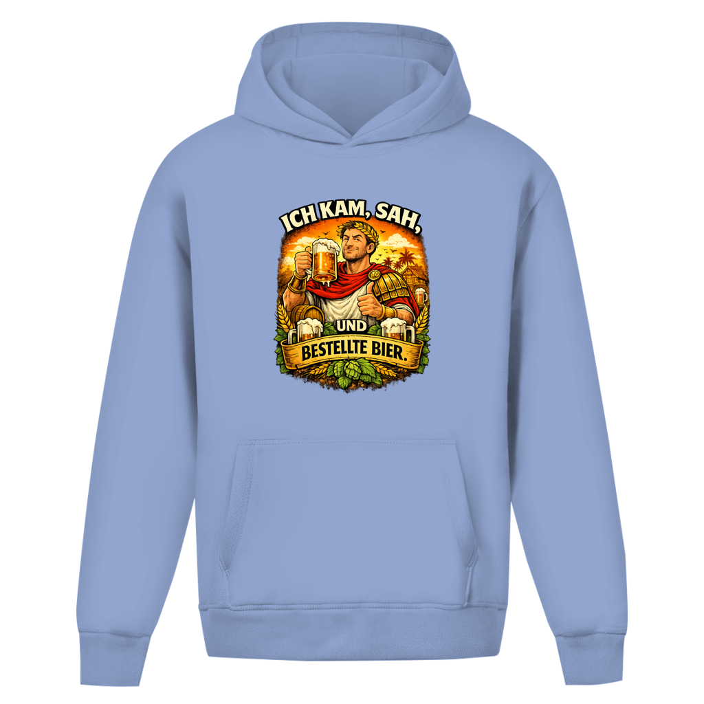 Oversize Hoodie ohne Kordel „Ich kam, sah und bestellte Bier“ – Lustiger Bierspruch & Statement Hoodie