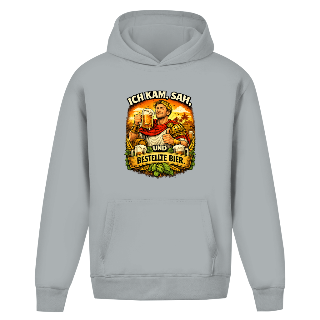 Oversize Hoodie ohne Kordel „Ich kam, sah und bestellte Bier“ – Lustiger Bierspruch & Statement Hoodie
