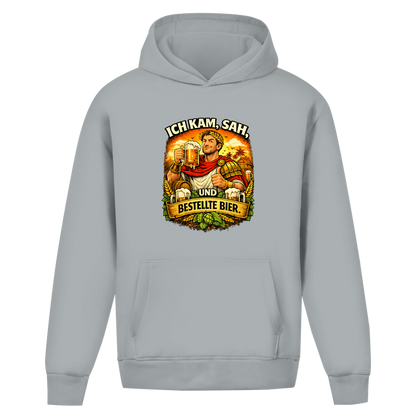 Oversize Hoodie ohne Kordel „Ich kam, sah und bestellte Bier“ – Lustiger Bierspruch & Statement Hoodie