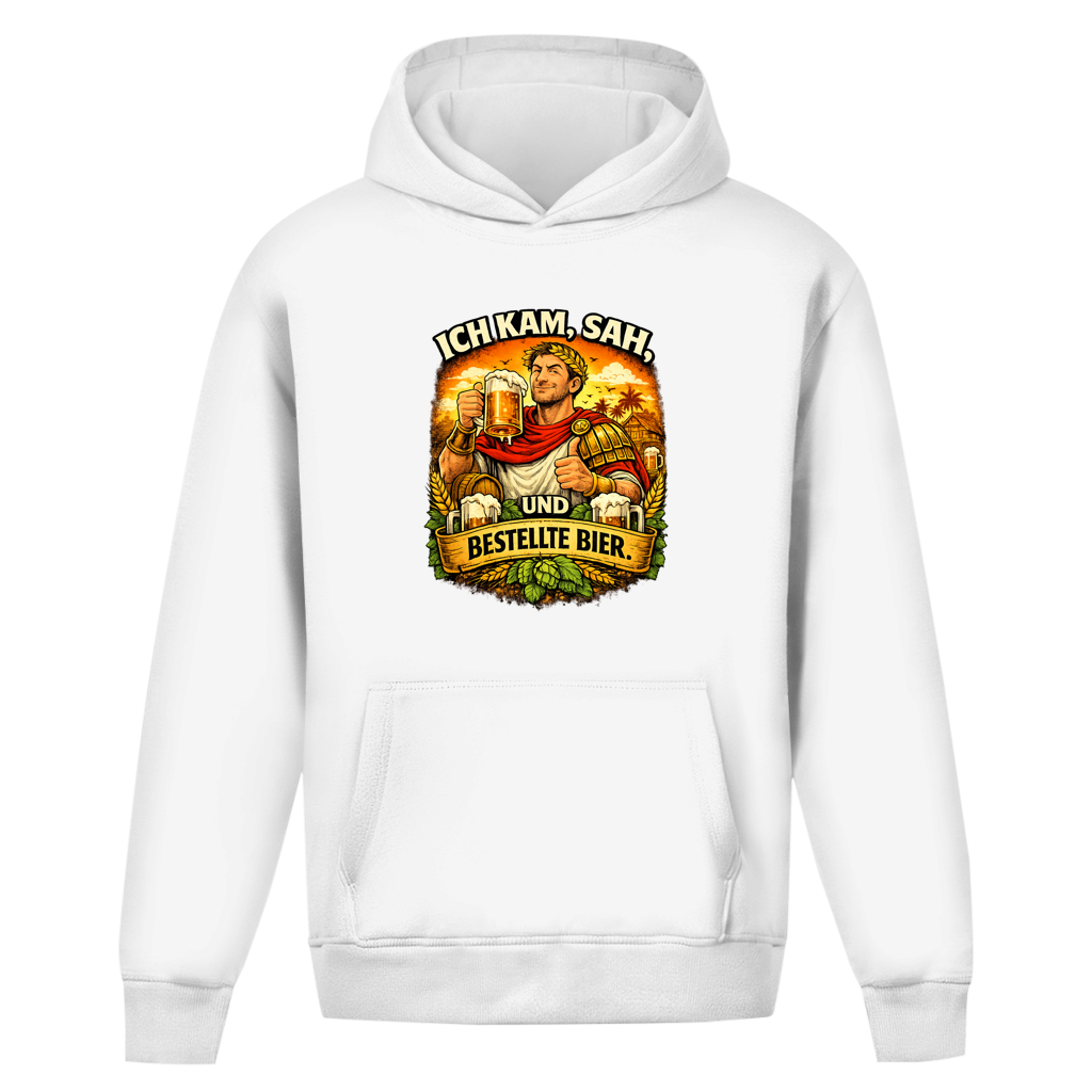 Oversize Hoodie ohne Kordel „Ich kam, sah und bestellte Bier“ – Lustiger Bierspruch & Statement Hoodie