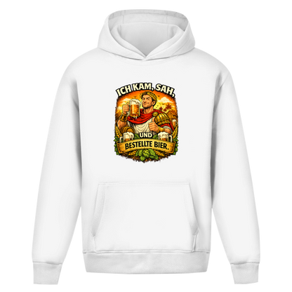 Oversize Hoodie ohne Kordel „Ich kam, sah und bestellte Bier“ – Lustiger Bierspruch & Statement Hoodie