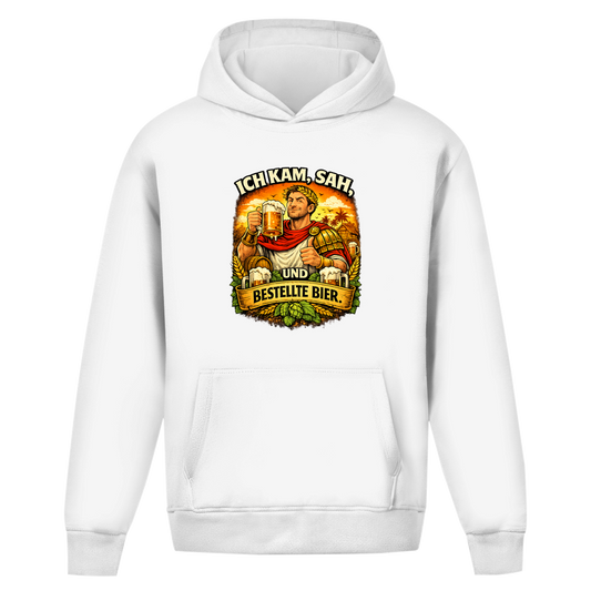 Oversize Hoodie ohne Kordel „Ich kam, sah und bestellte Bier“ – Lustiger Bierspruch & Statement Hoodie