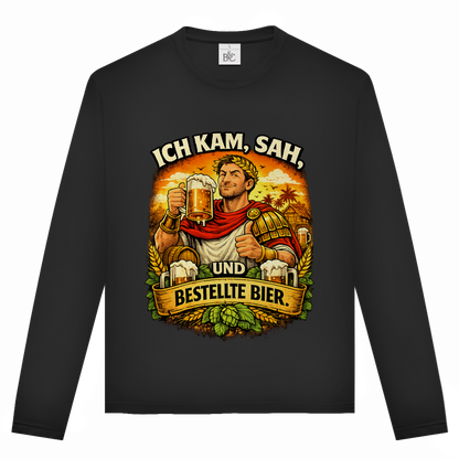 Unisex Langarmshirt „Ich kam, sah und bestellte Bier“ – Lustiger Bierspruch & Statement Shirt