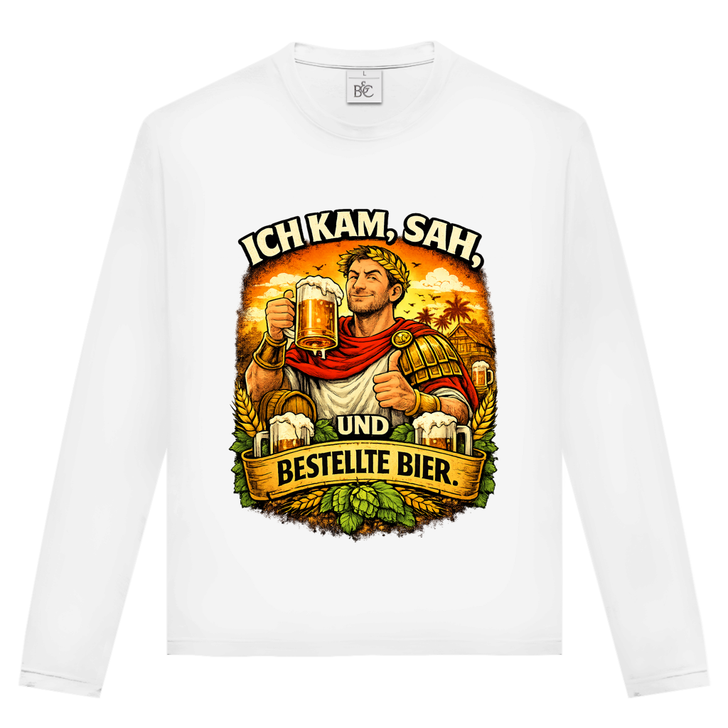 Unisex Langarmshirt „Ich kam, sah und bestellte Bier“ – Lustiger Bierspruch & Statement Shirt