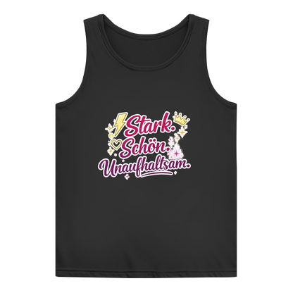 Damen Basic Tank Top „Stark. Schön. Unaufhaltsam.“ – Empowerment Statement Top für Frauen