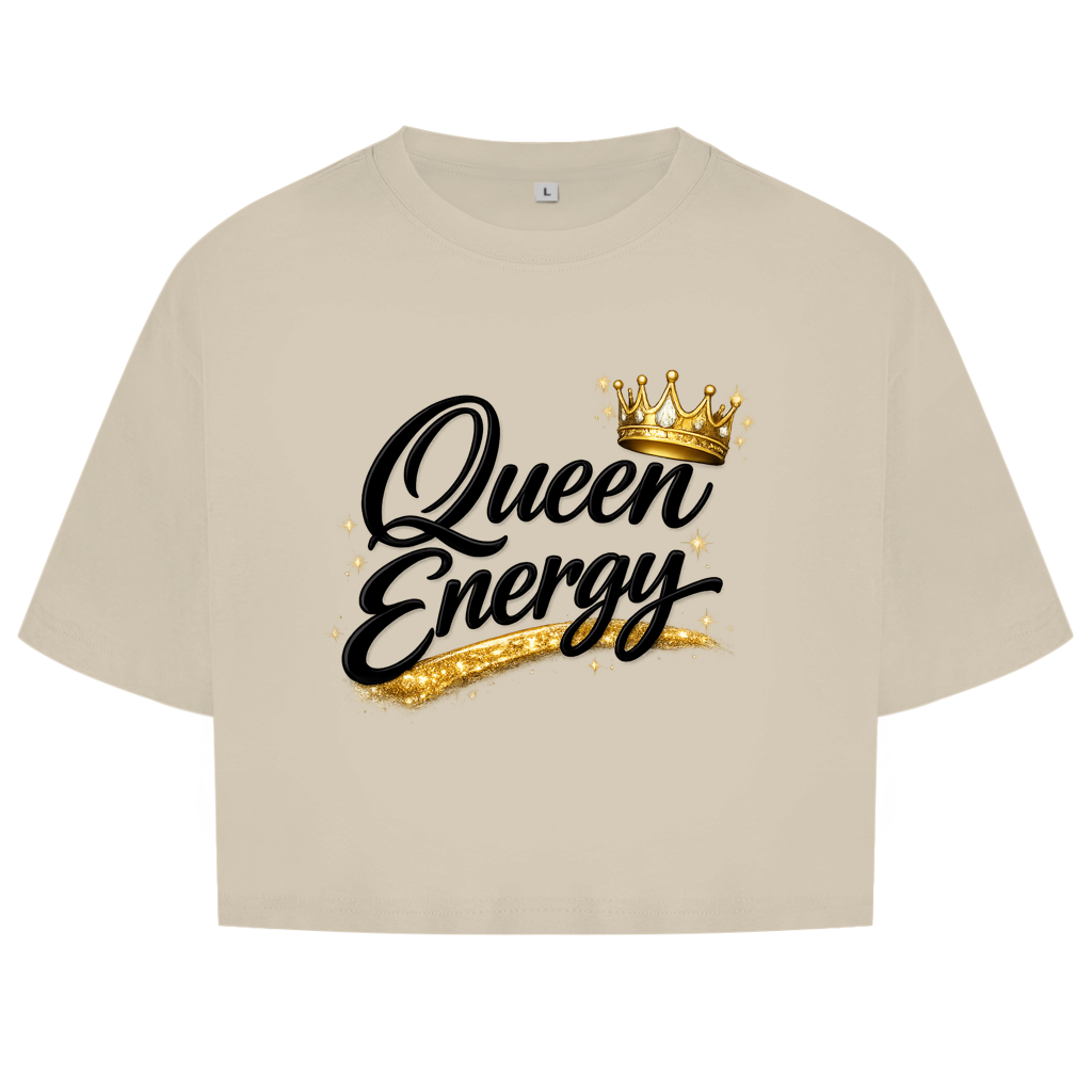 Damen Oversize Crop Top „Queen Energy“ – Empowerment Statement Top für Frauen