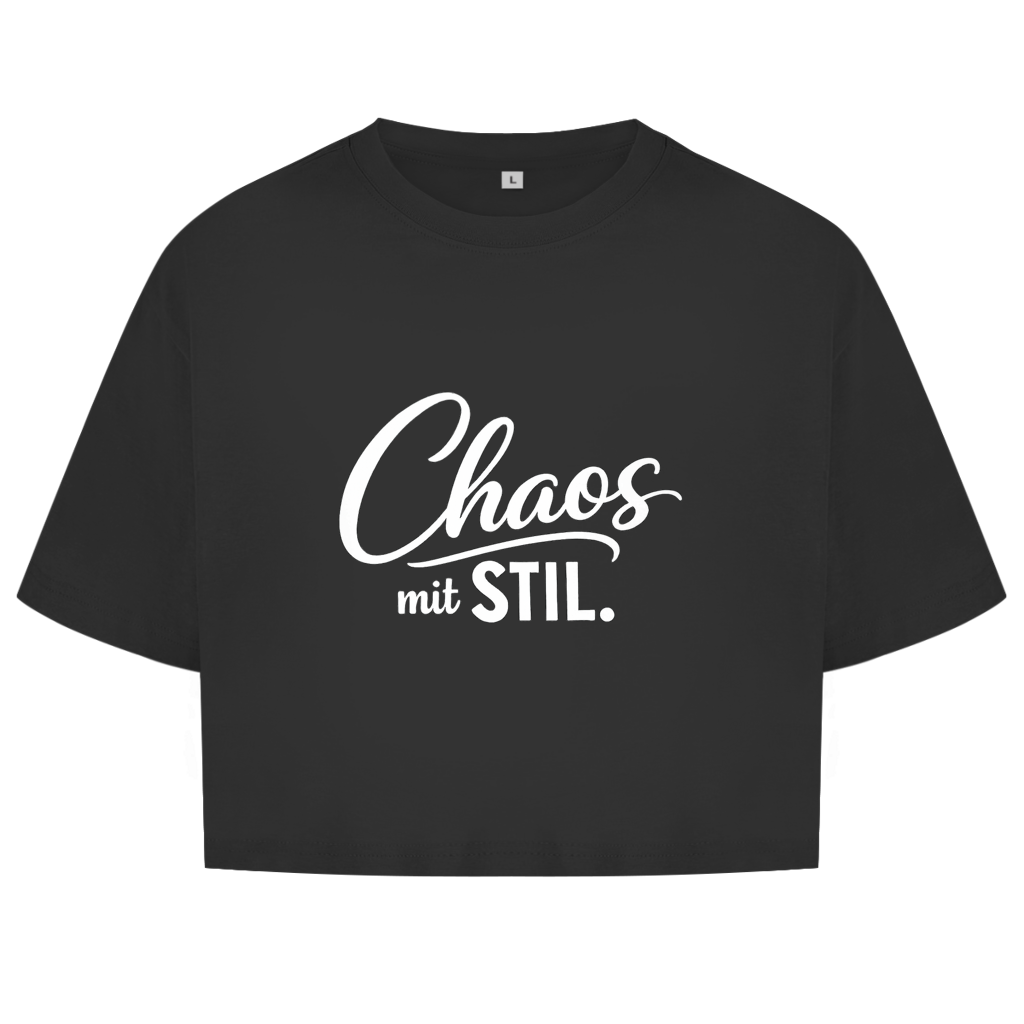 Damen Oversize Crop Top „Chaos mit STIL“ – Statement Top mit Humor