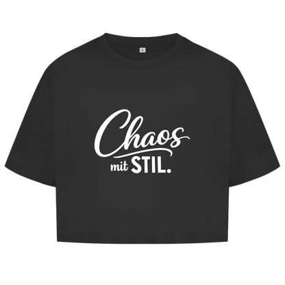 Damen Oversize Crop Top „Chaos mit STIL“ – Statement Top mit Humor