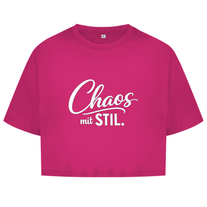 Damen Oversize Crop Top „Chaos mit STIL“ – Statement Top mit Humor