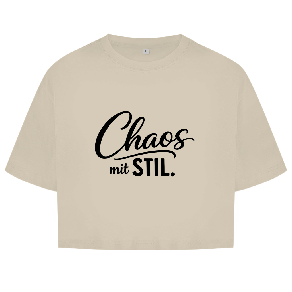Damen Oversize Crop Top „Chaos mit STIL“ – Statement Top mit Humor