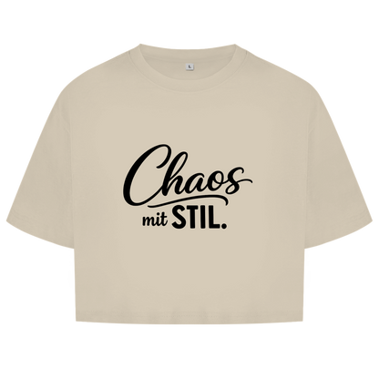 Damen Oversize Crop Top „Chaos mit STIL“ – Statement Top mit Humor