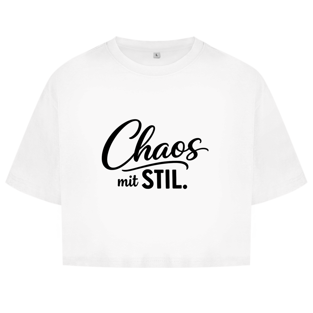 Damen Oversize Crop Top „Chaos mit STIL“ – Statement Top mit Humor