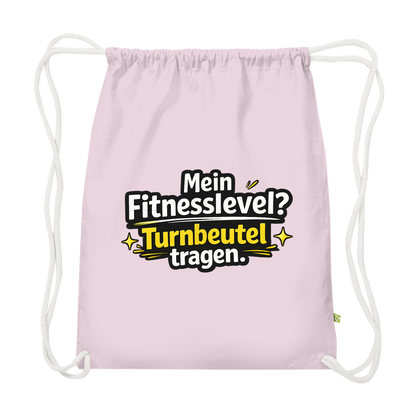 Premium Bio Turnbeutel – Lustiger Spruch „Mein Fitnesslevel? Turnbeutel tragen.“