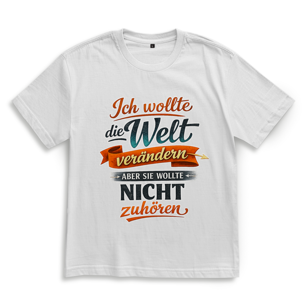 Oversize T-Shirt „Ich wollte die Welt verändern – aber sie wollte nicht zuhören“ | Lustiges Spruchshirt & Statement Shirt