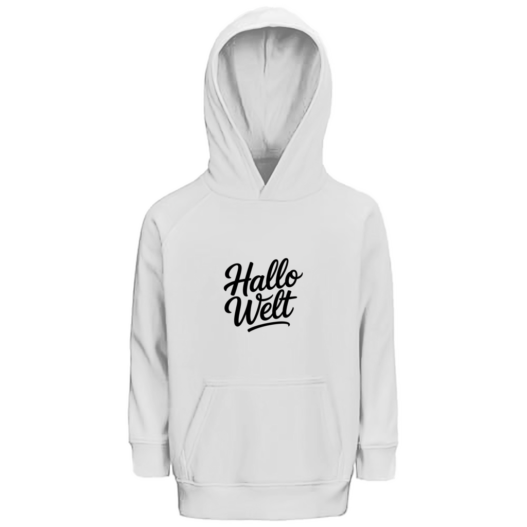 Kinder Bio Hoodie „Hallo Welt“ – Premium Kids Hoodie aus Bio-Baumwolle | Nachhaltiger Spruch Hoodie