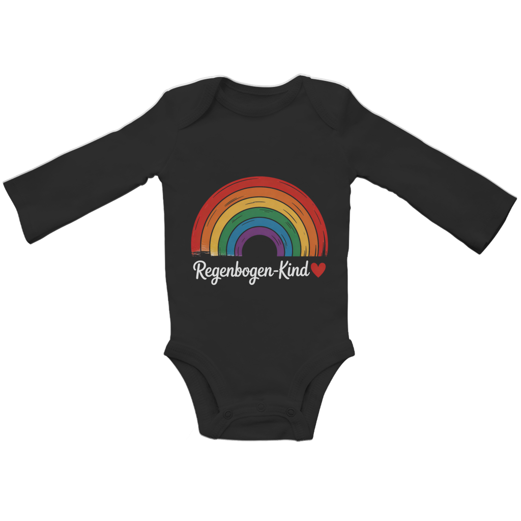 Baby Bio Langarm Body „Regenbogen-Kind“ – Premium Bodysuit aus Bio-Baumwolle | Nachhaltiger Baby Motiv Body