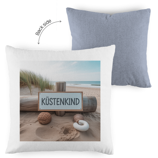 Zweifarbiges Kopfkissen „Küstenkind“ – Dekokissen maritim & modern