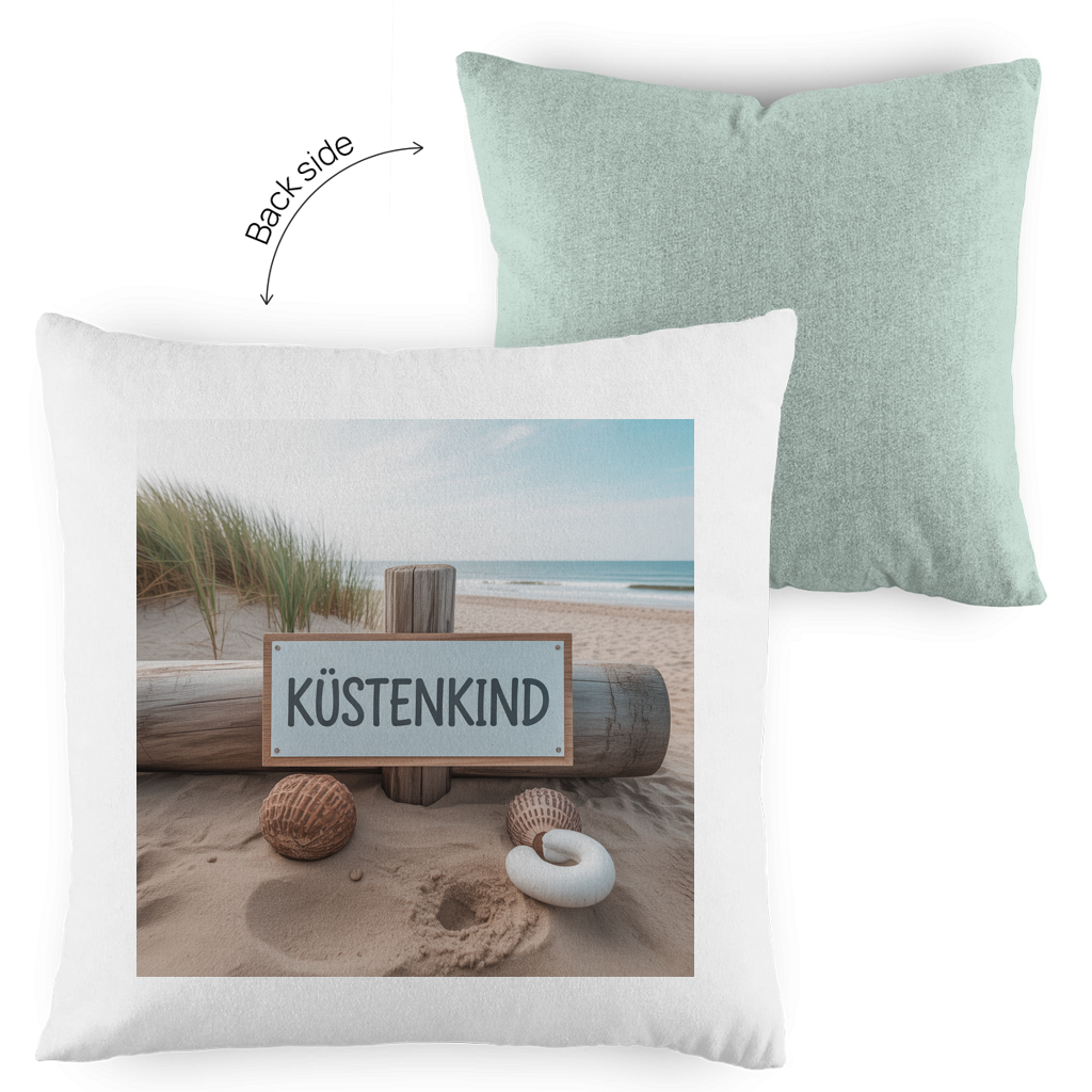 Zweifarbiges Kopfkissen „Küstenkind“ – Dekokissen maritim & modern