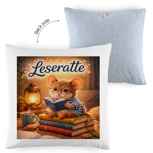 Kopfkissen zweifarbig „Leseratte“ – Dekokissen für Sofa, Bett & Leseecke