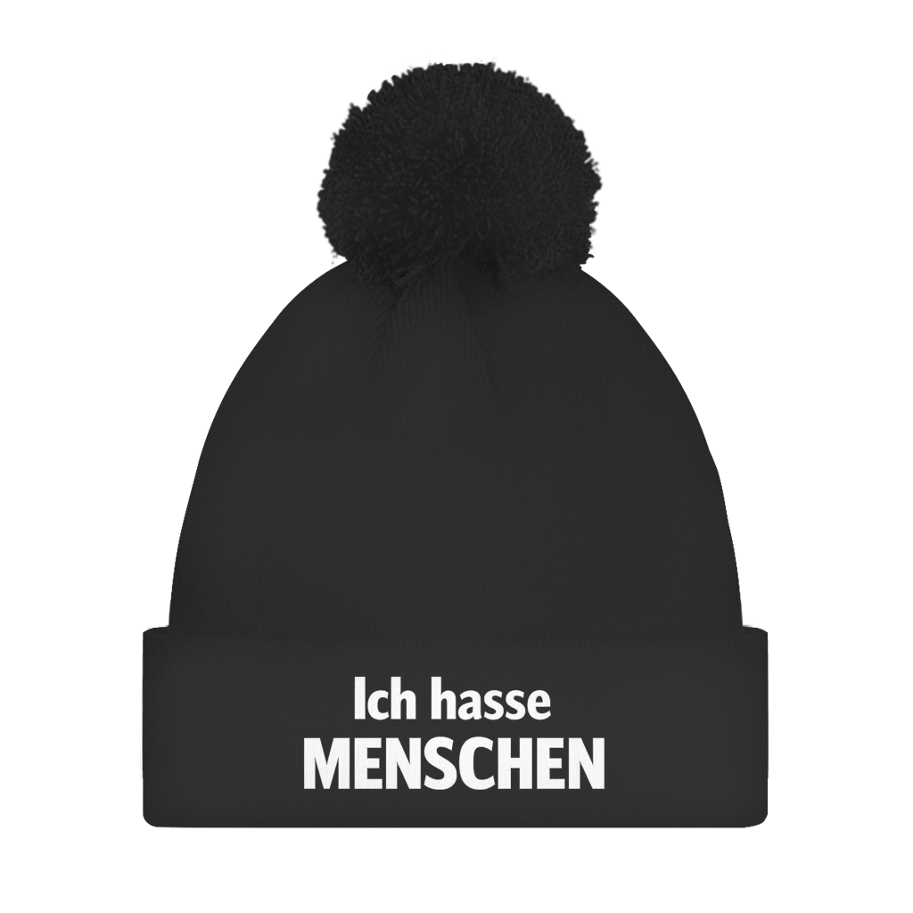 Bommelmütze „Ich hasse Menschen“ – Bedruckte Unisex Wintermütze | Streetwear Beanie mit Bommel