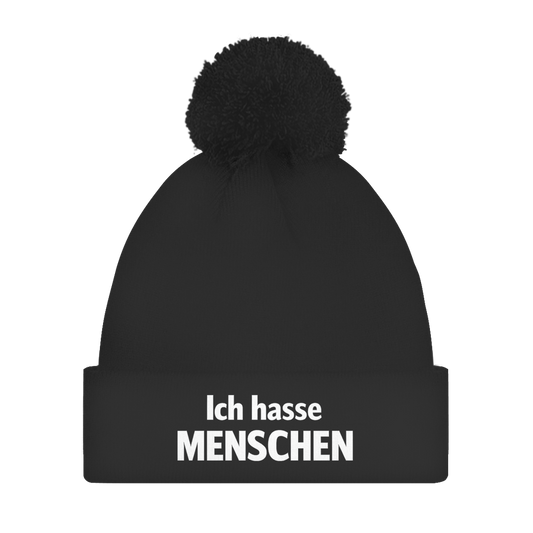 Bommelmütze „Ich hasse Menschen“ – Bedruckte Unisex Wintermütze | Streetwear Beanie mit Bommel