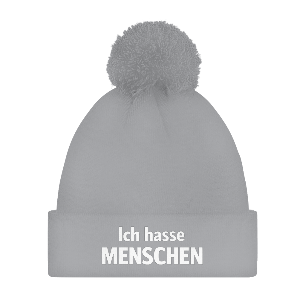 Bommelmütze „Ich hasse Menschen“ – Bedruckte Unisex Wintermütze | Streetwear Beanie mit Bommel