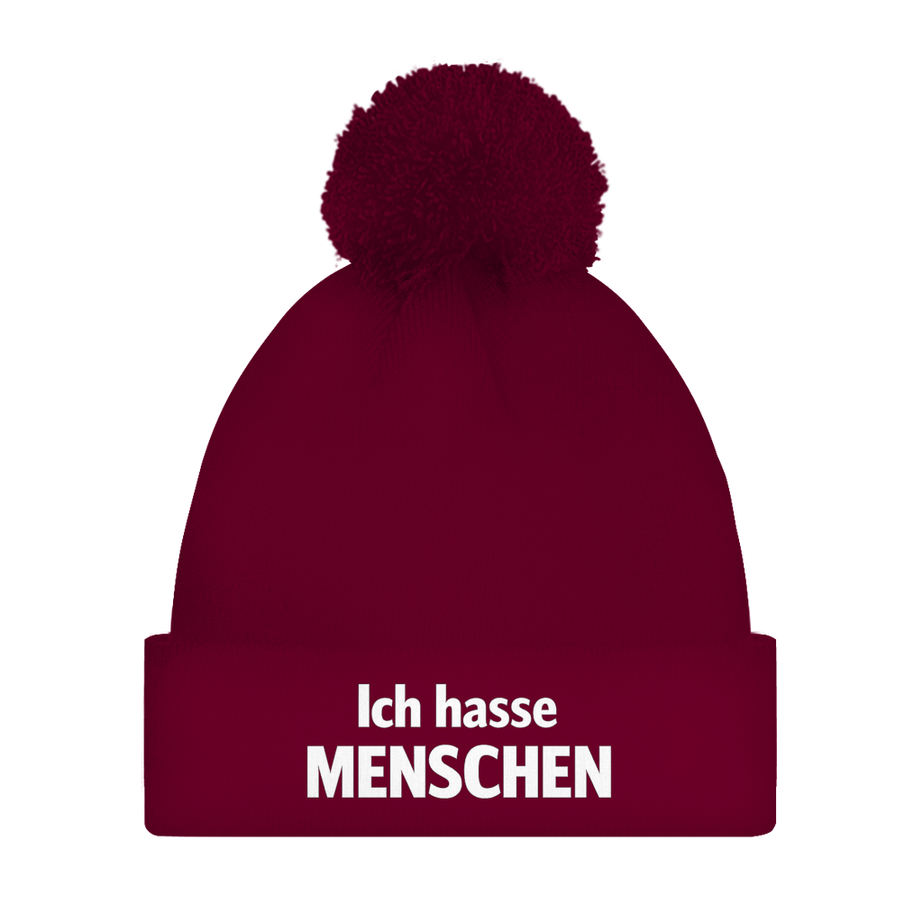 Bommelmütze „Ich hasse Menschen“ – Bedruckte Unisex Wintermütze | Streetwear Beanie mit Bommel