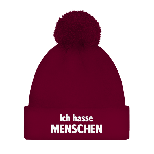 Bommelmütze „Ich hasse Menschen“ – Bedruckte Unisex Wintermütze | Streetwear Beanie mit Bommel