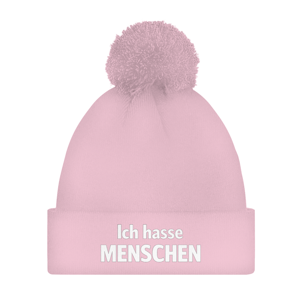 Bommelmütze „Ich hasse Menschen“ – Bedruckte Unisex Wintermütze | Streetwear Beanie mit Bommel