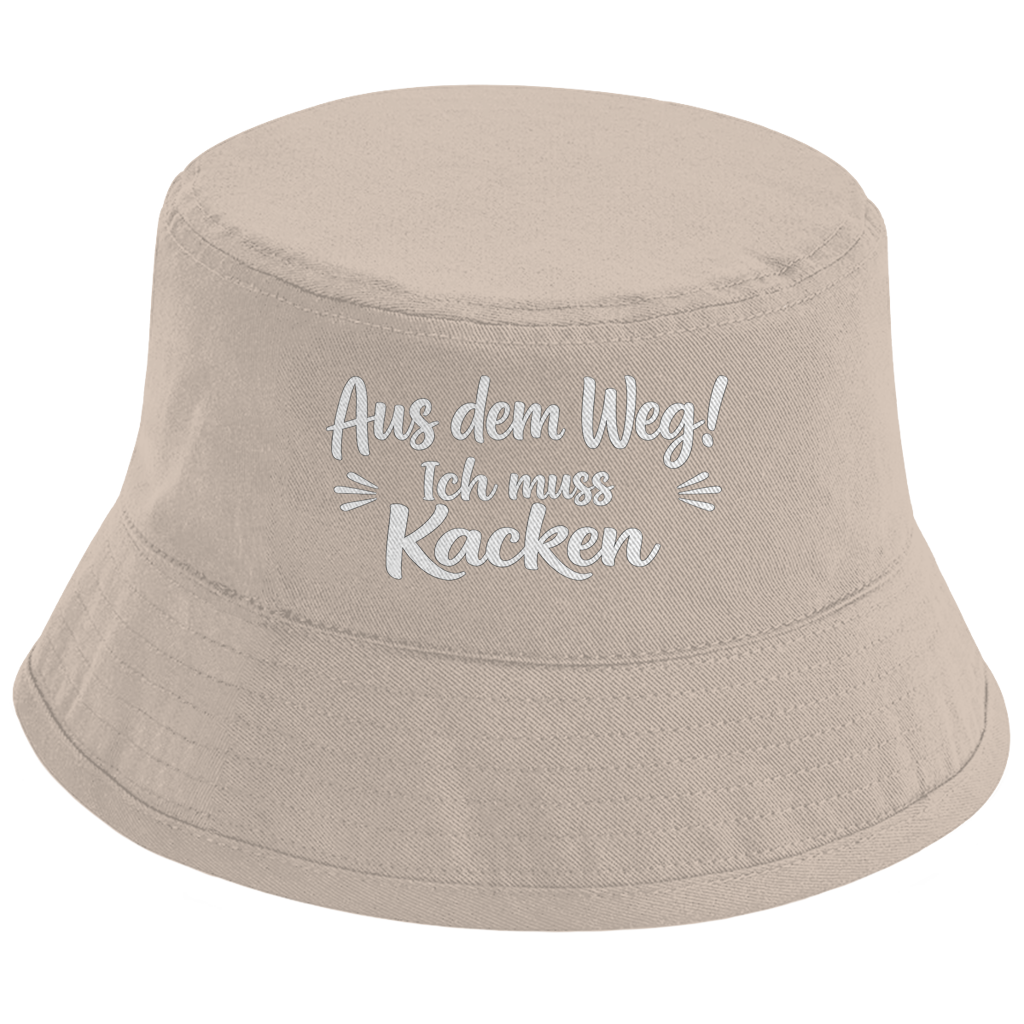 Bucket Hat „Aus dem Weg! Ich muss Kacken“ – Bedruckter Unisex Fischerhut | Streetwear Statement Hut