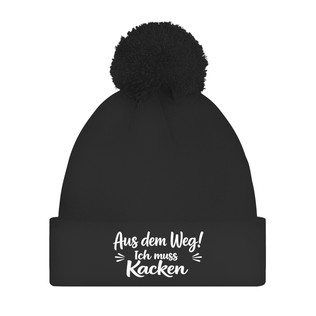 Bommelmütze „Aus dem Weg! Ich muss Kacken“ – Bedruckte Unisex Wintermütze | Streetwear Beanie mit Bommel