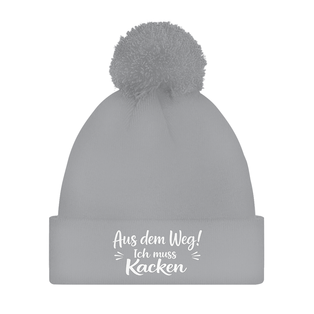 Bommelmütze „Aus dem Weg! Ich muss Kacken“ – Bedruckte Unisex Wintermütze | Streetwear Beanie mit Bommel