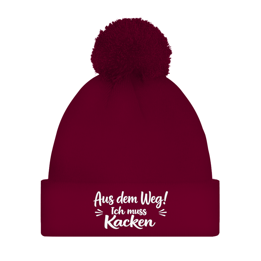 Bommelmütze „Aus dem Weg! Ich muss Kacken“ – Bedruckte Unisex Wintermütze | Streetwear Beanie mit Bommel