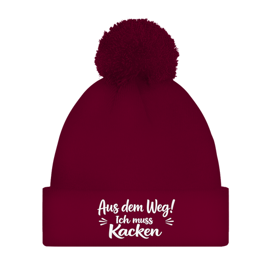 Bommelmütze „Aus dem Weg! Ich muss Kacken“ – Bedruckte Unisex Wintermütze | Streetwear Beanie mit Bommel