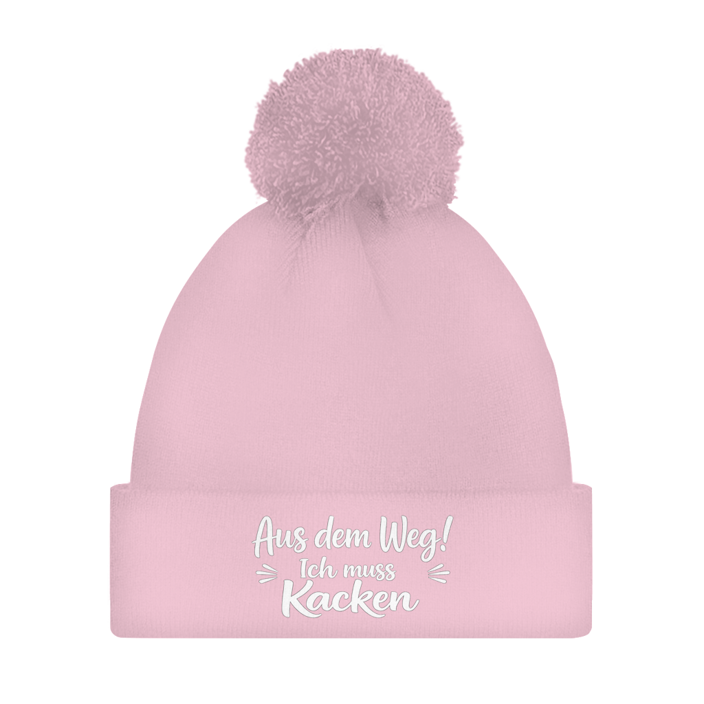 Bommelmütze „Aus dem Weg! Ich muss Kacken“ – Bedruckte Unisex Wintermütze | Streetwear Beanie mit Bommel
