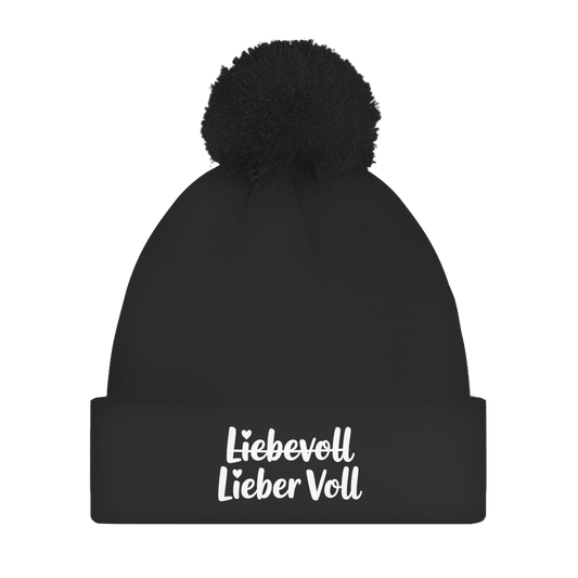 Bommelmütze „Liebevoll – Lieber Voll“ – Unisex Wintermütze mit Statement