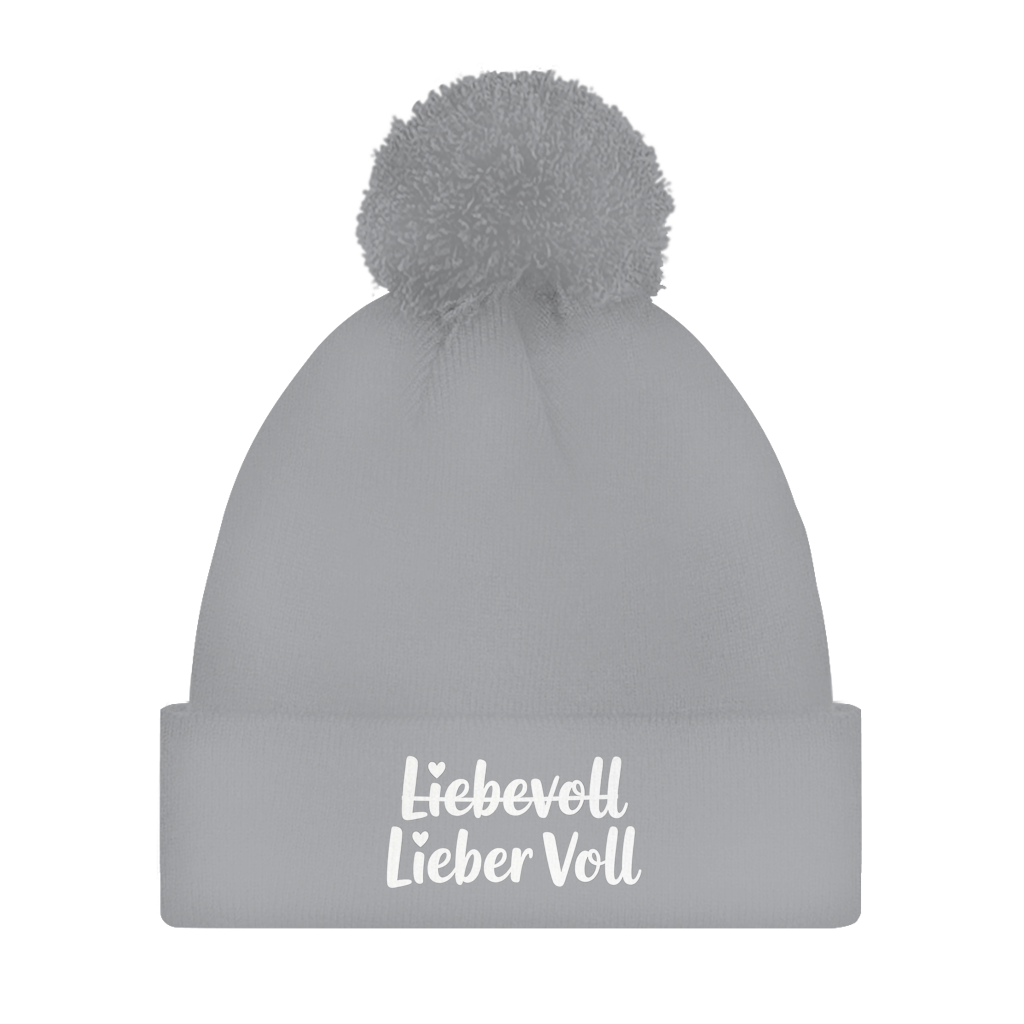 Bommelmütze „Liebevoll – Lieber Voll“ – Unisex Wintermütze mit Statement