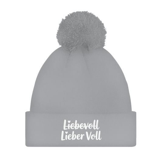 Bommelmütze „Liebevoll – Lieber Voll“ – Unisex Wintermütze mit Statement