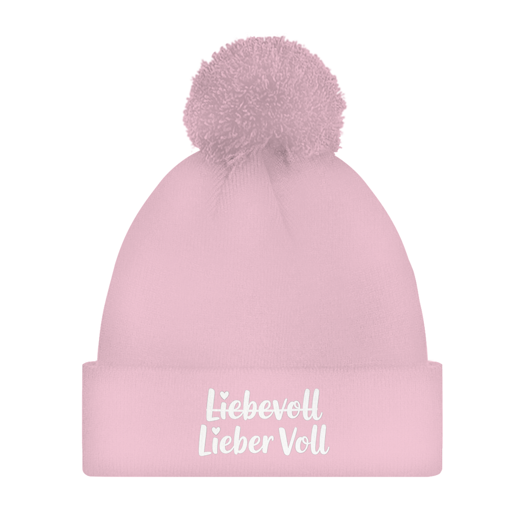 Bommelmütze „Liebevoll – Lieber Voll“ – Unisex Wintermütze mit Statement