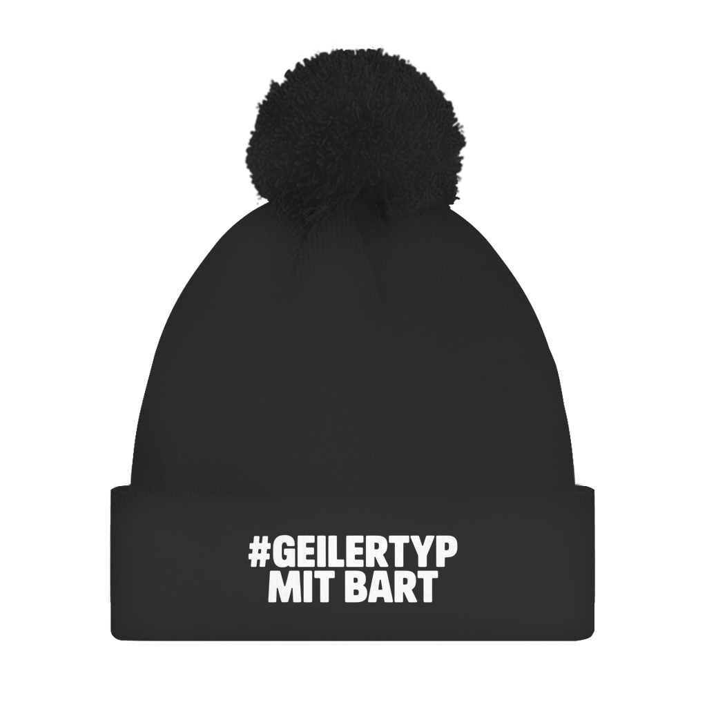 Bommelmütze #GEILERTYP mit Bart – Unisex Wintermütze mit Statement
