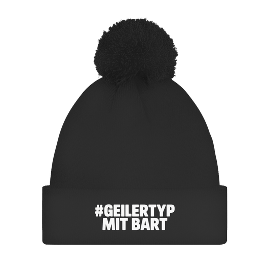 Bommelmütze #GEILERTYP mit Bart – Unisex Wintermütze mit Statement