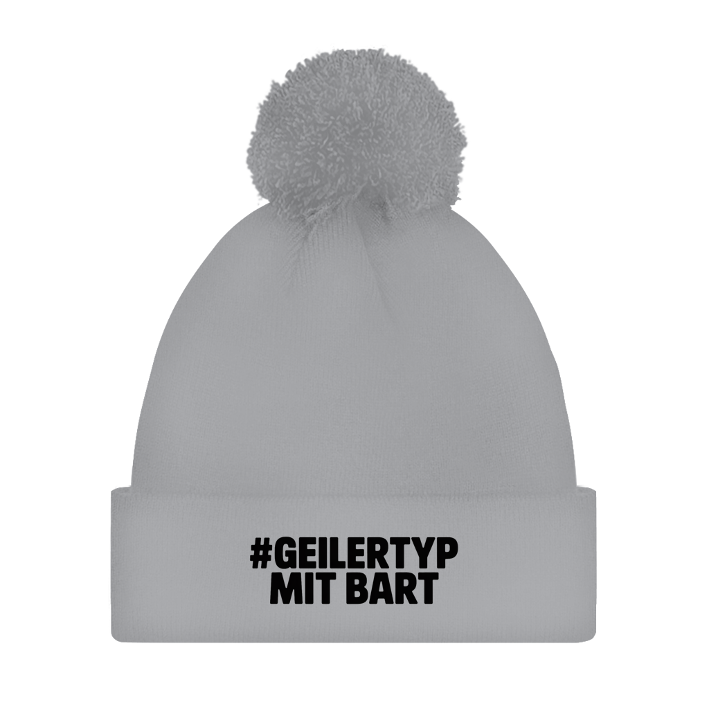 Bommelmütze #GEILERTYP mit Bart – Unisex Wintermütze mit Statement