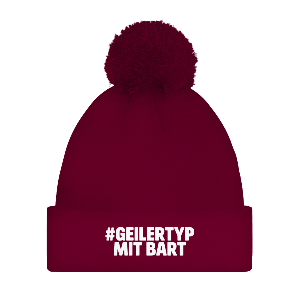 Bommelmütze #GEILERTYP mit Bart – Unisex Wintermütze mit Statement