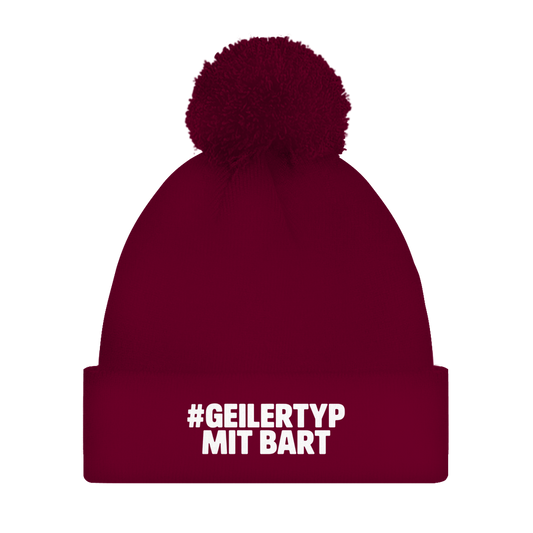 Bommelmütze #GEILERTYP mit Bart – Unisex Wintermütze mit Statement
