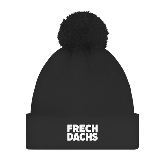 Bommelmütze „Frechdachs“ – Unisex Statement Wintermütze mit Pompon