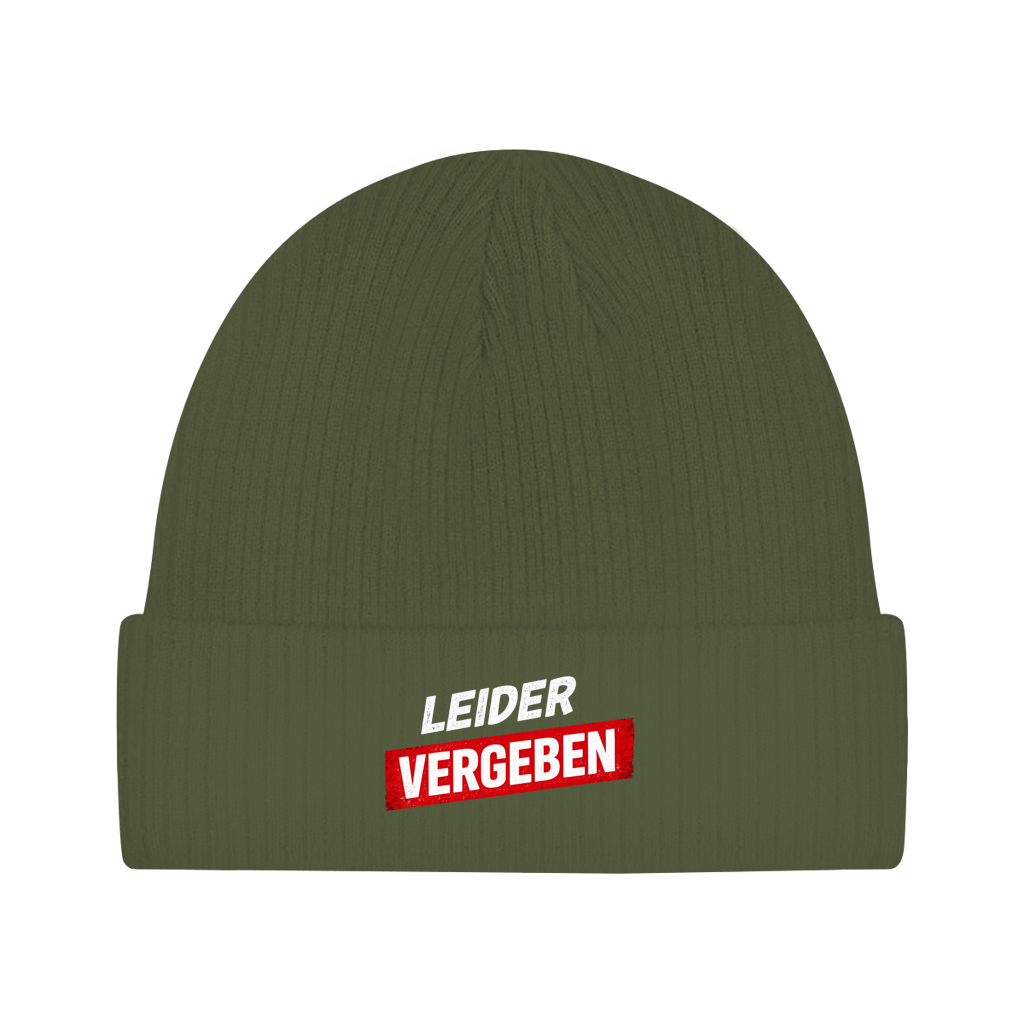 Beanie „Leider vergeben“ – Unisex Statement Beanie aus Bio-Baumwolle, weich & bequem